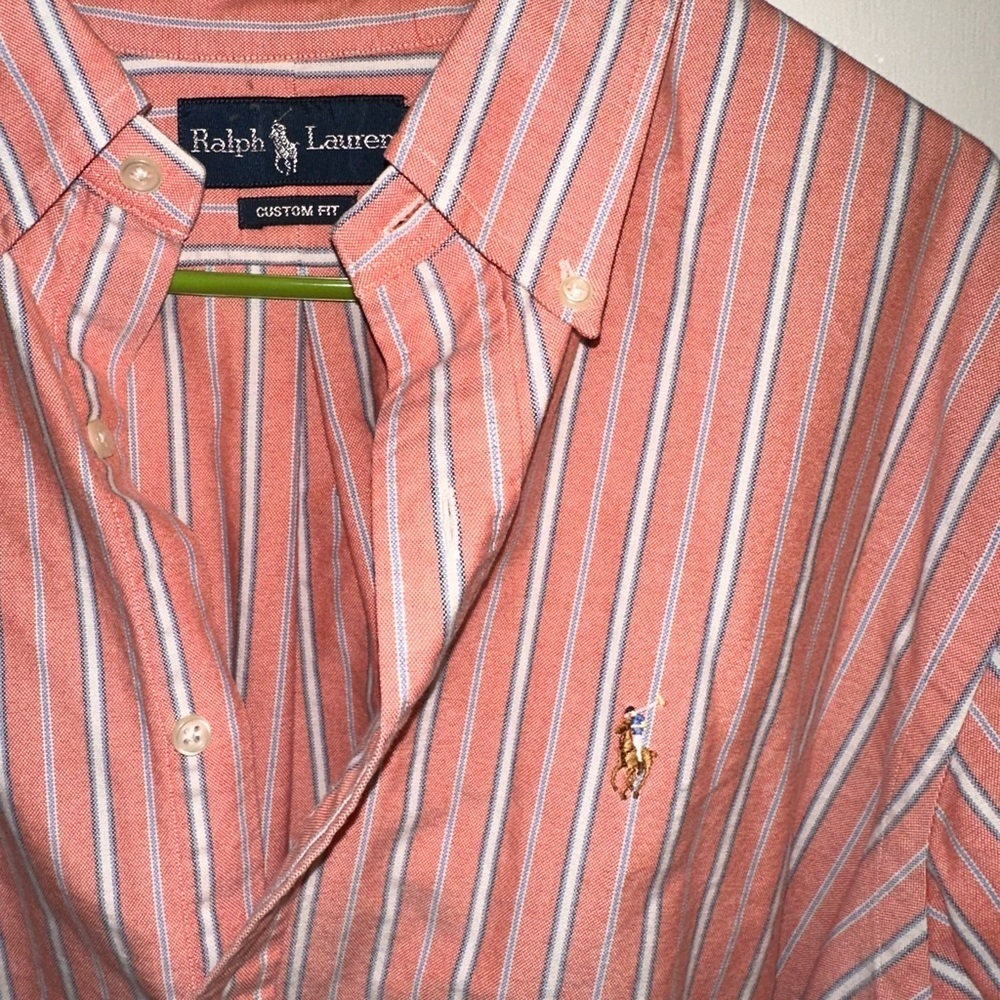 Ralph Lauren peach striped 100% cotton button up Men’s XL - Picture 4 of 8